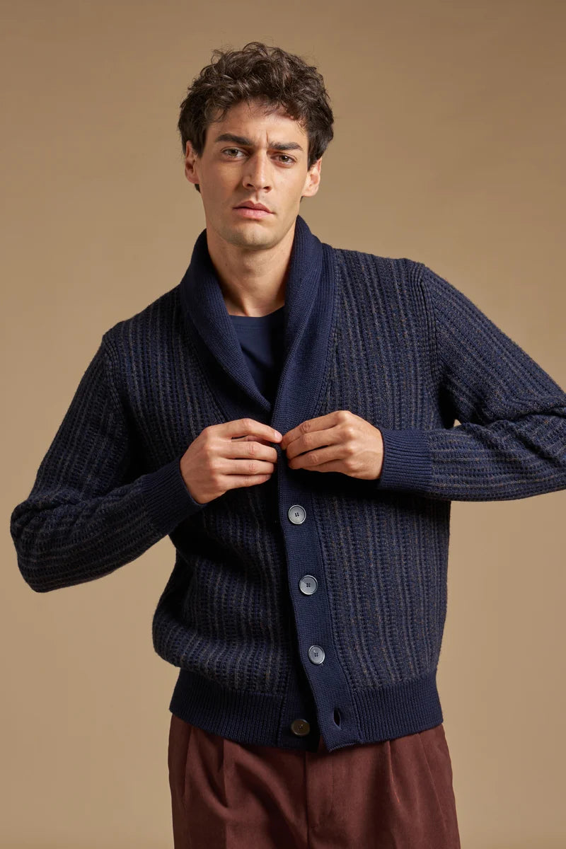 Cardigan sciallato moulinè 100% Lana