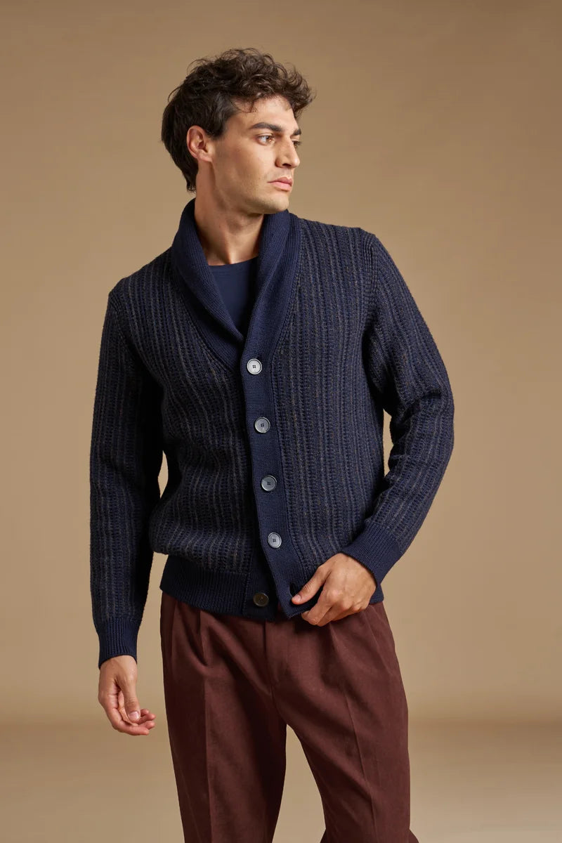 Cardigan sciallato moulinè 100% Lana