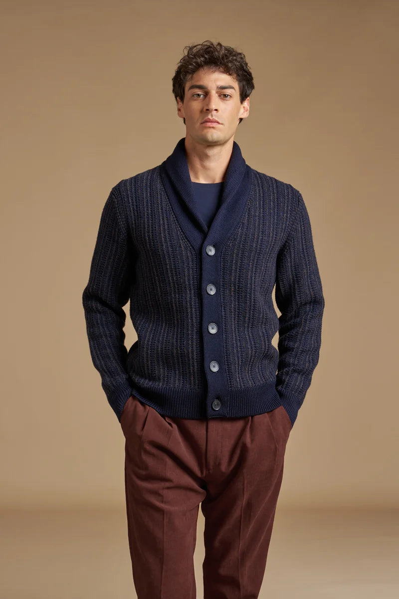 Cardigan sciallato moulinè 100% Lana