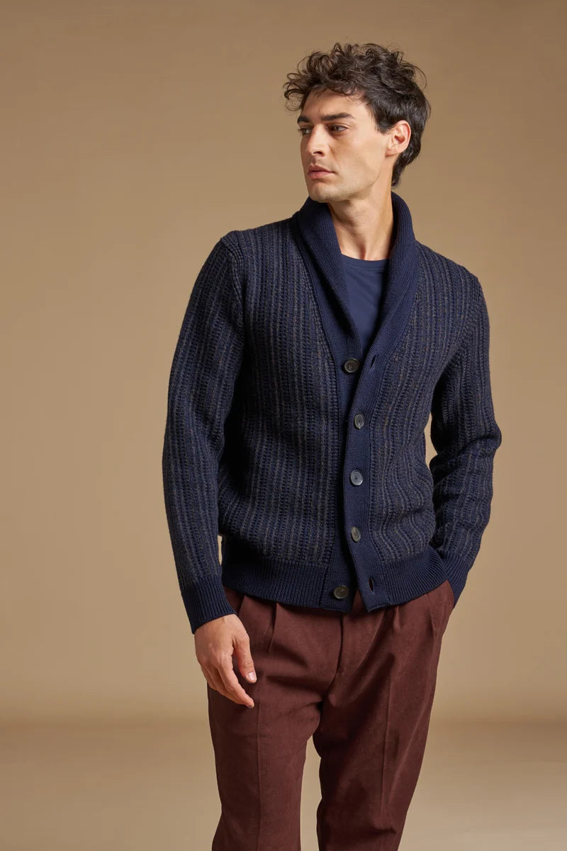 Cardigan sciallato moulinè 100% Lana