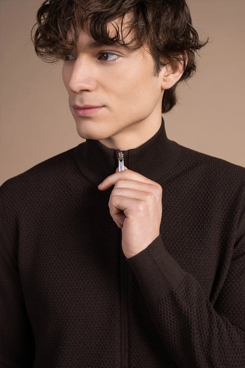 Fullzip testurizzato in Lana Merino