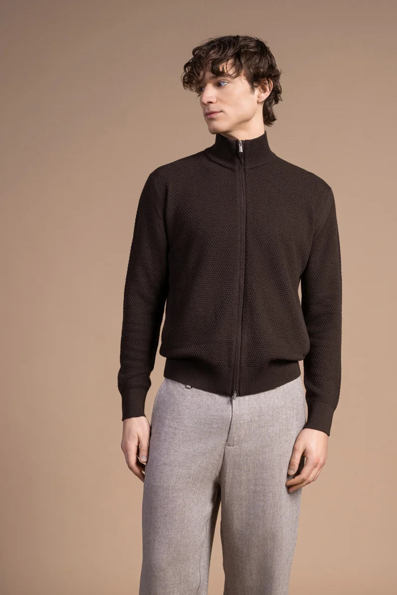 Fullzip testurizzato in Lana Merino