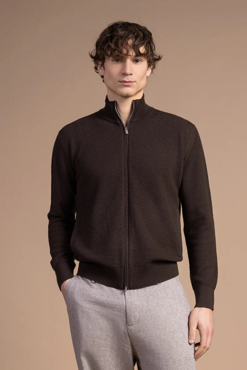 Fullzip testurizzato in Lana Merino