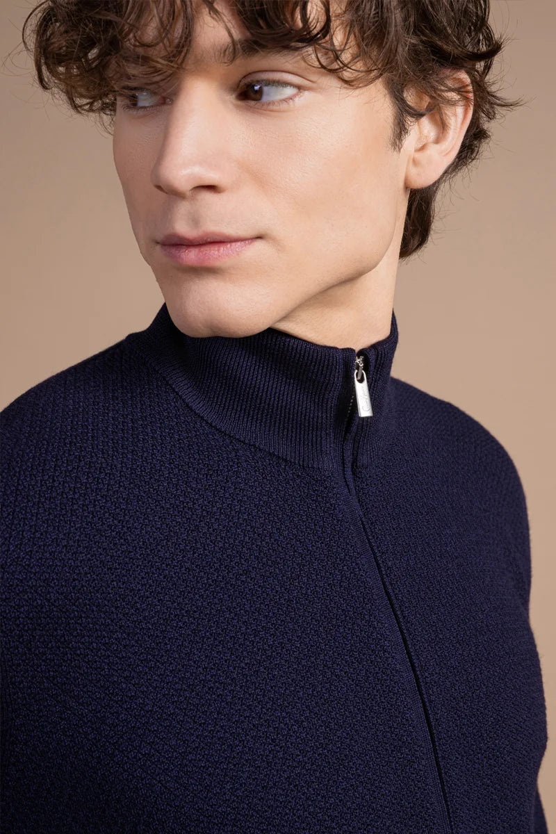 Fullzip testurizzato in Lana Merino