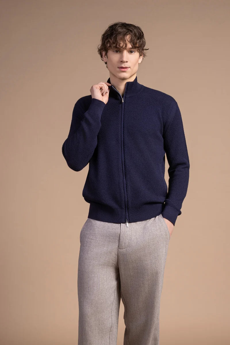 Fullzip testurizzato in Lana Merino