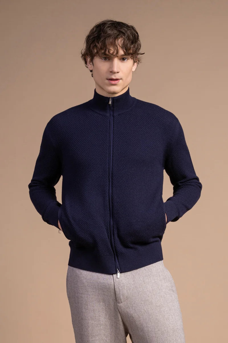Fullzip testurizzato in Lana Merino