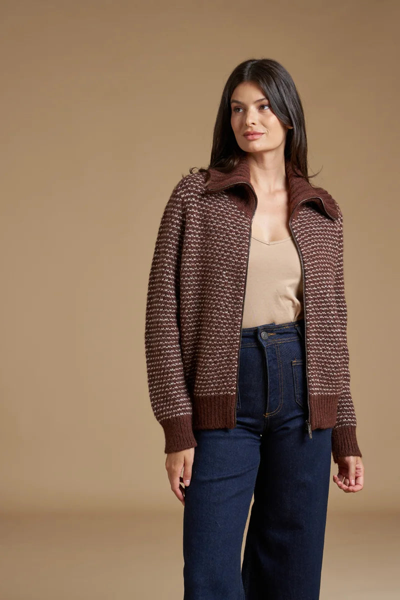 Full zip Jacquard Alpaca blend