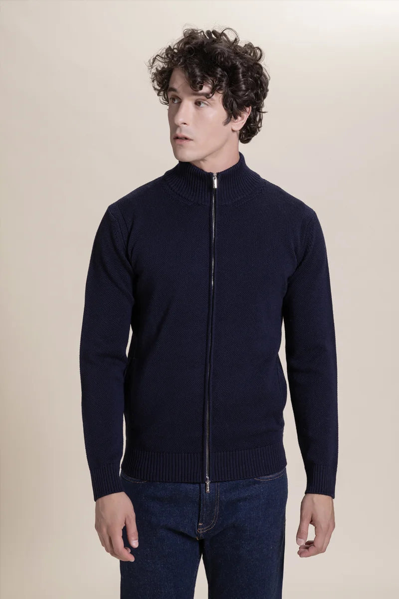Fullzip punto tuck 100% Merino