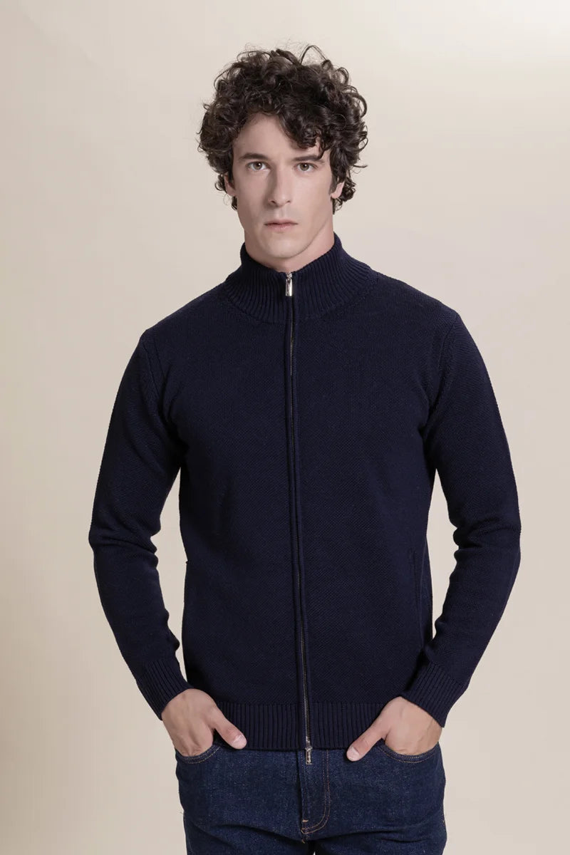 Fullzip punto tuck 100% Merino