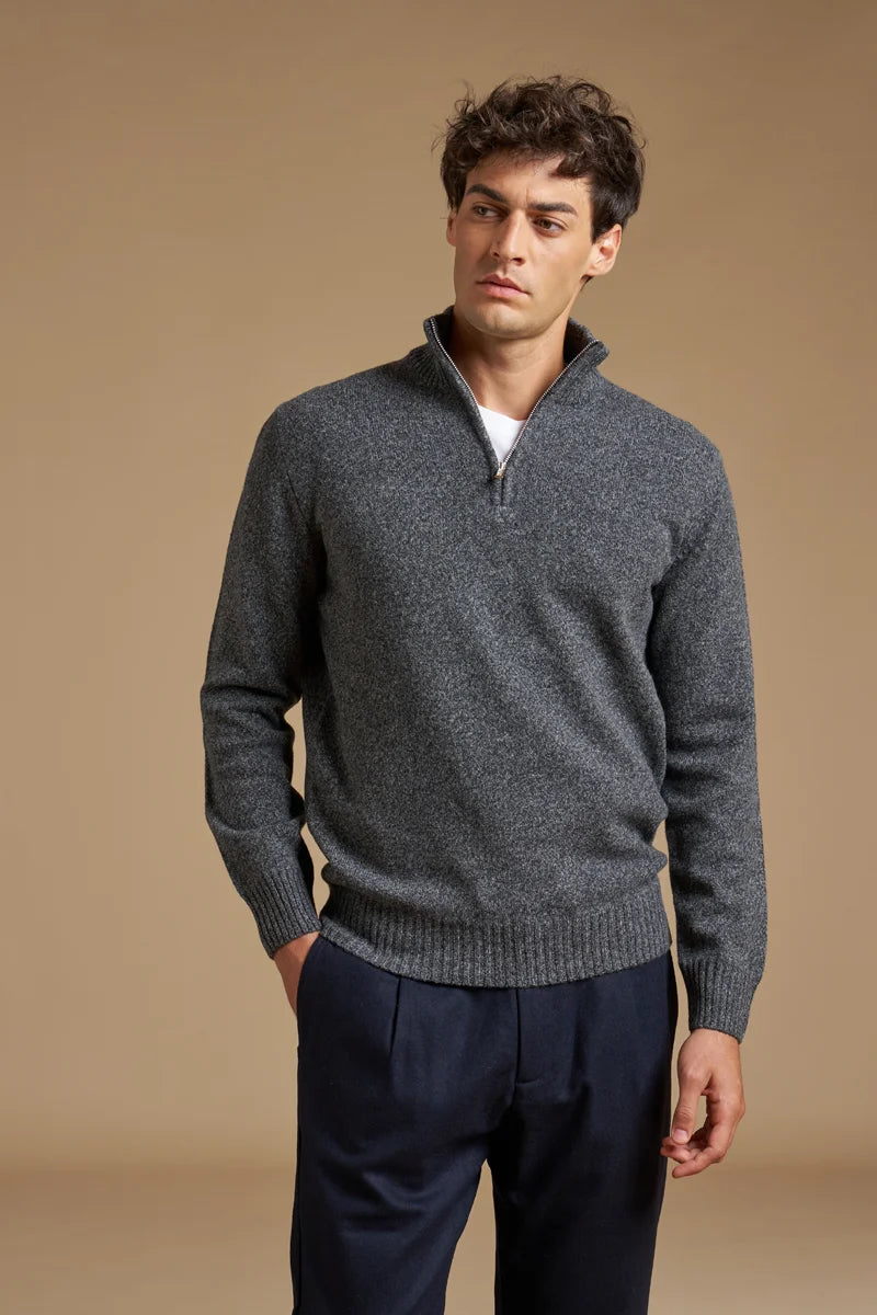 Pull mezza zip 100% Lana mouliné