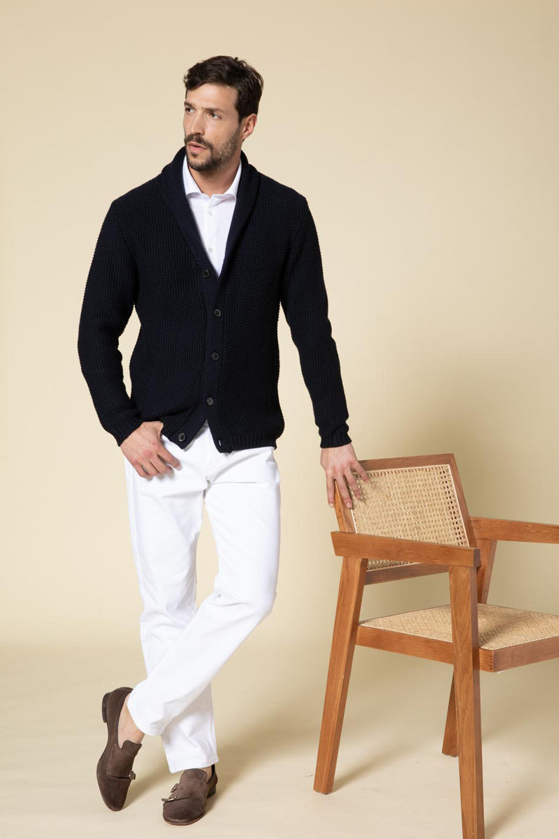 "Paul" cardigan grana di riso 100% Merino