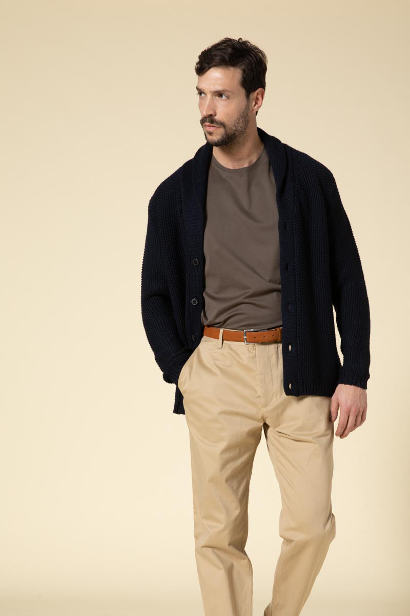 "Paul" cardigan grana di riso 100% Merino