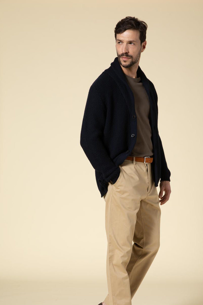 "Paul" cardigan grana di riso 100% Merino