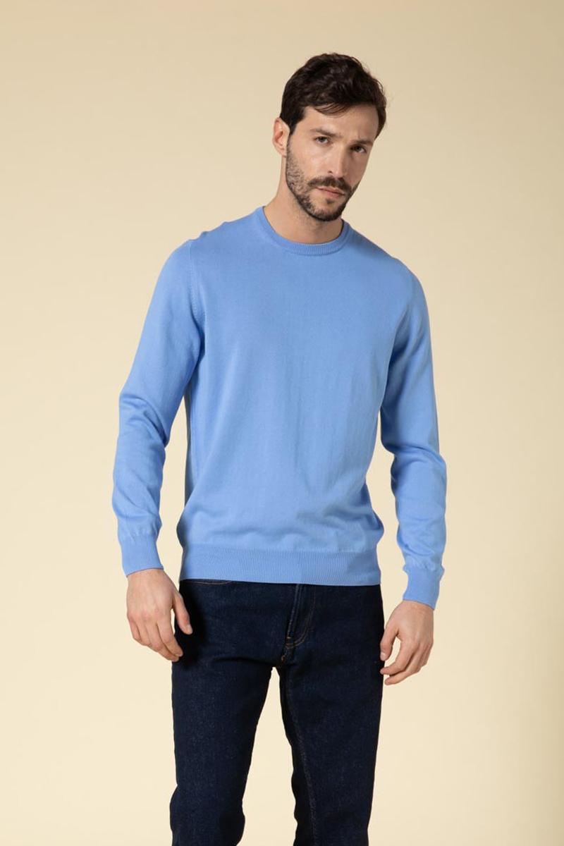 100 cotton crewneck sweater light blue